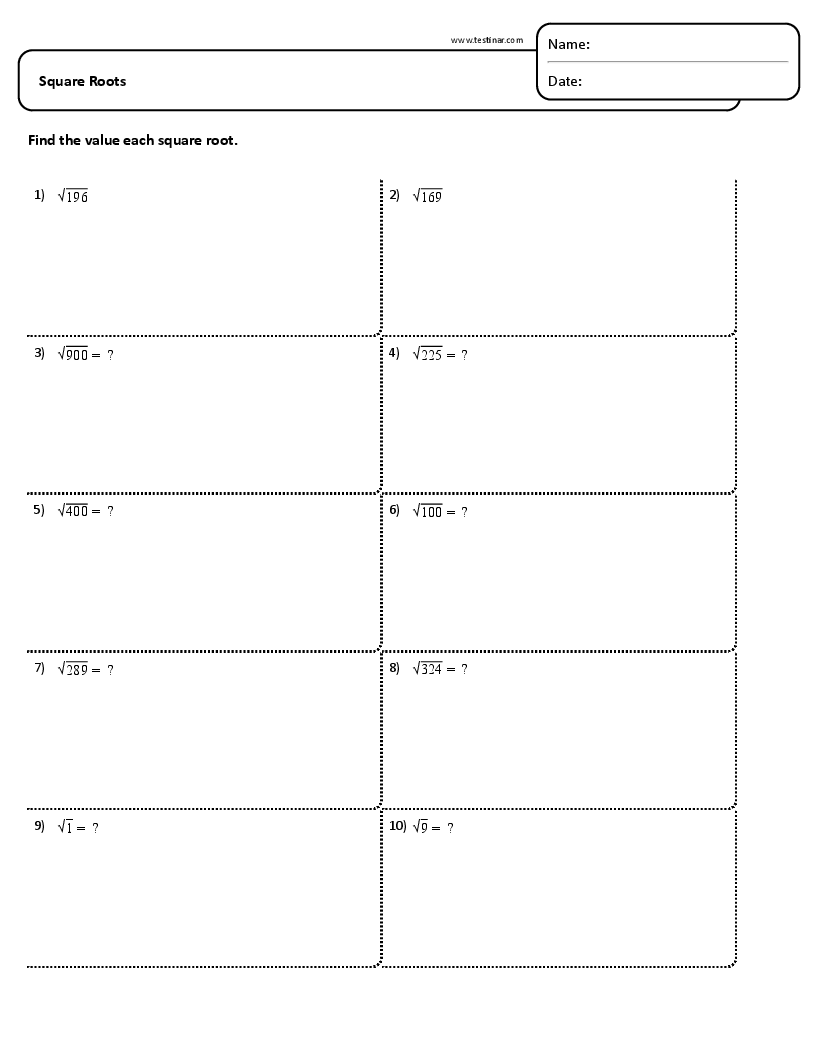 Free Printable Math Worksheets Square Roots Free Printable Math Worksheets Square Roots