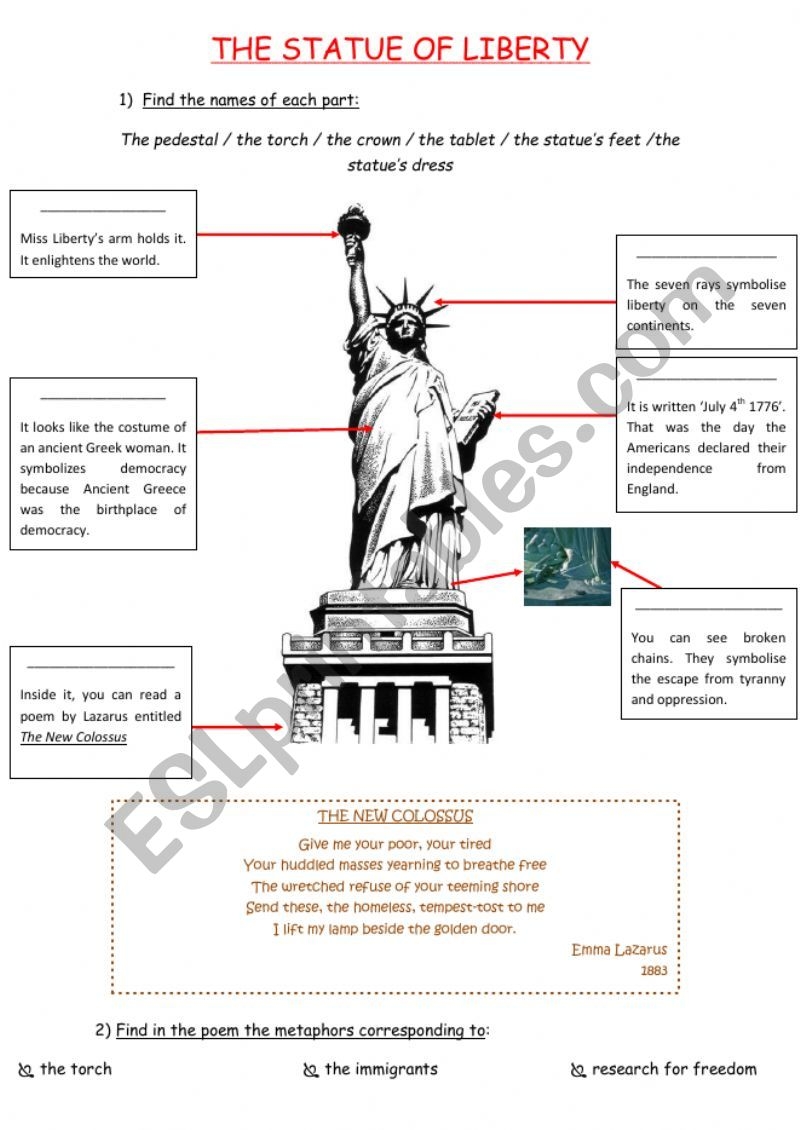 Statue Of Liberty Symbols ESL Worksheet By Stefanystef Worksheets Library