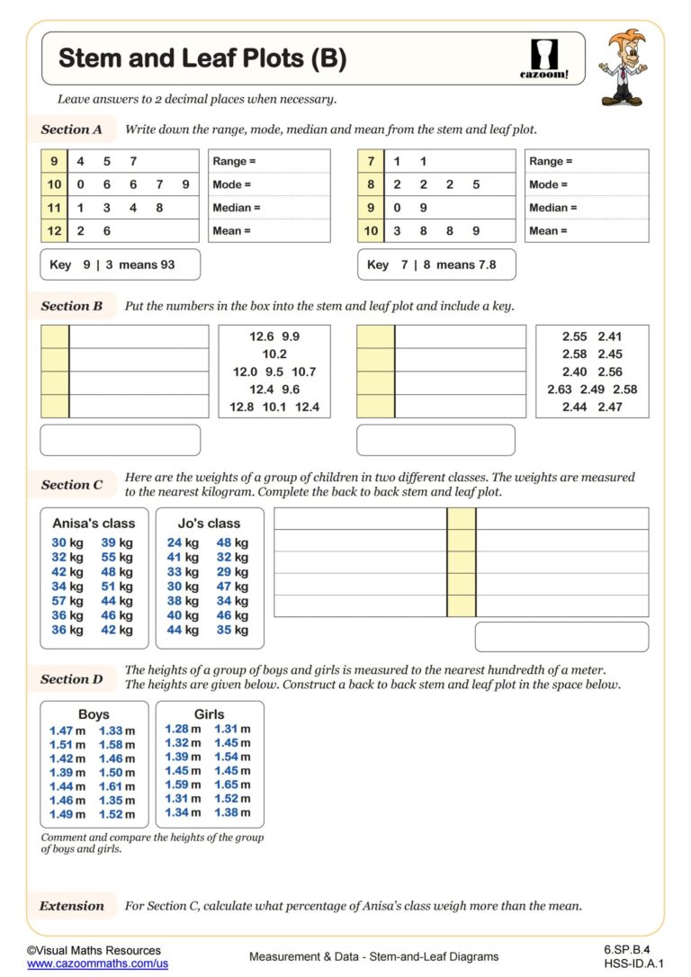 Stem And Leaf Plots B Worksheet PDF Printable Measurement 