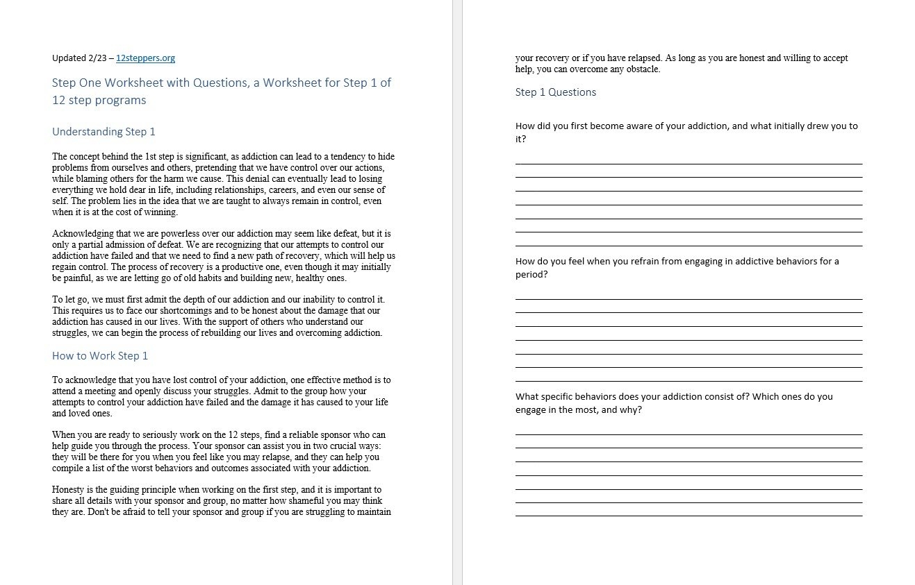 Step 1 Worksheet With Questions Free PDF Download U0026 Print 12 Step 1 Worksheet With Questions Free PDF Download U0026 Print 12