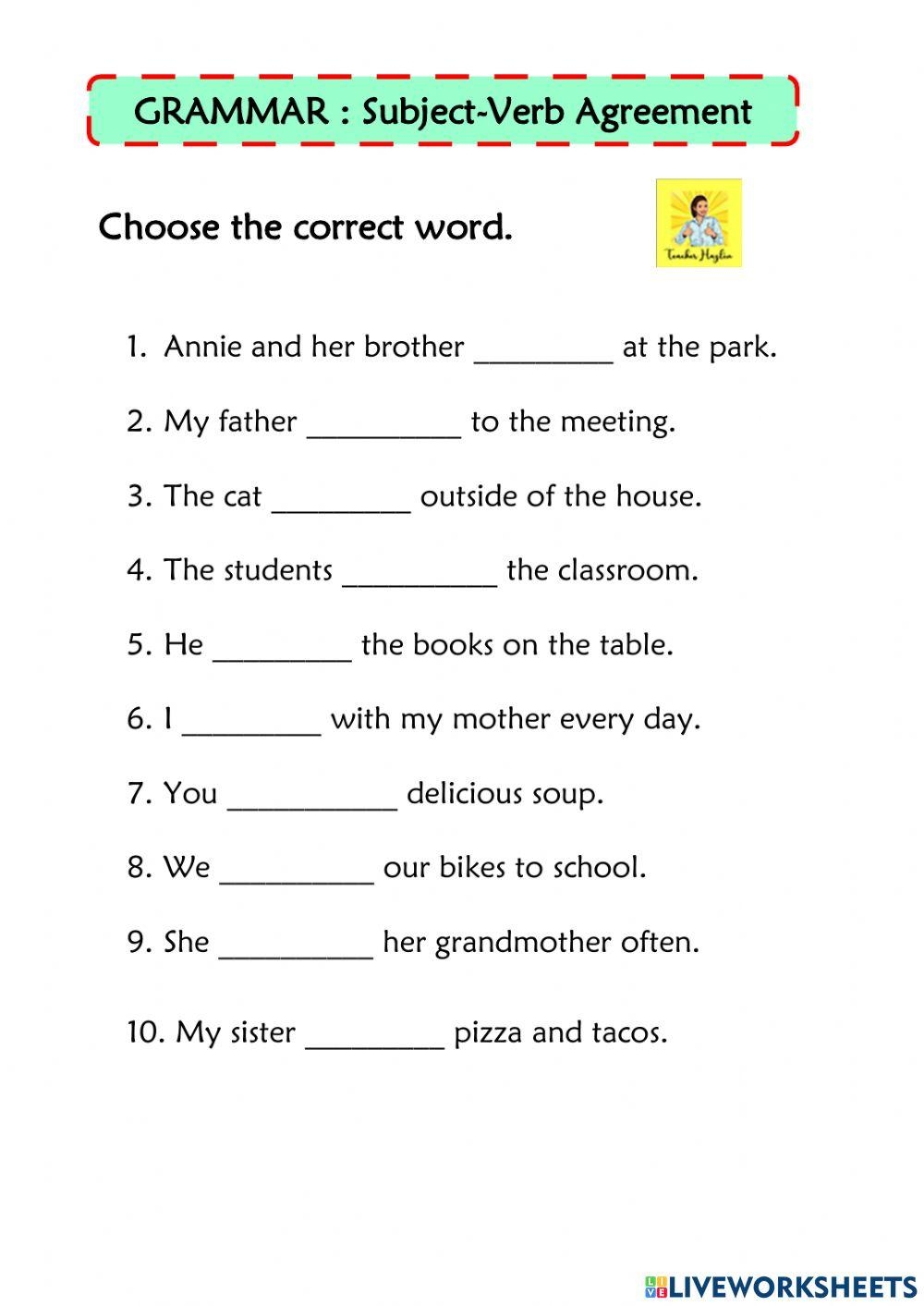 Subject Verb Agreement Worksheet For Year 6 Live Worksheets 