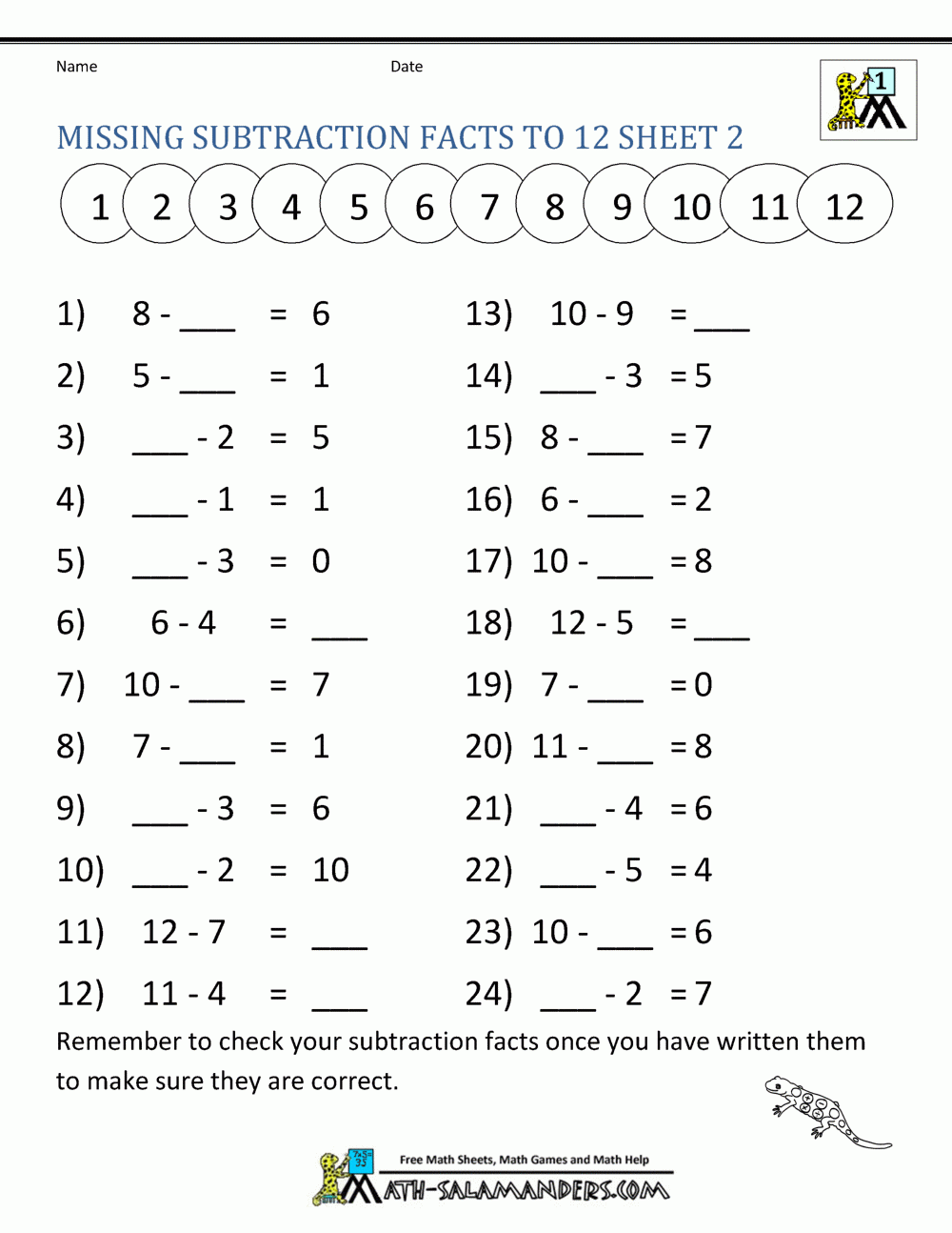 Free Printable Worksheets Subtraction Free Printable Worksheets Subtraction