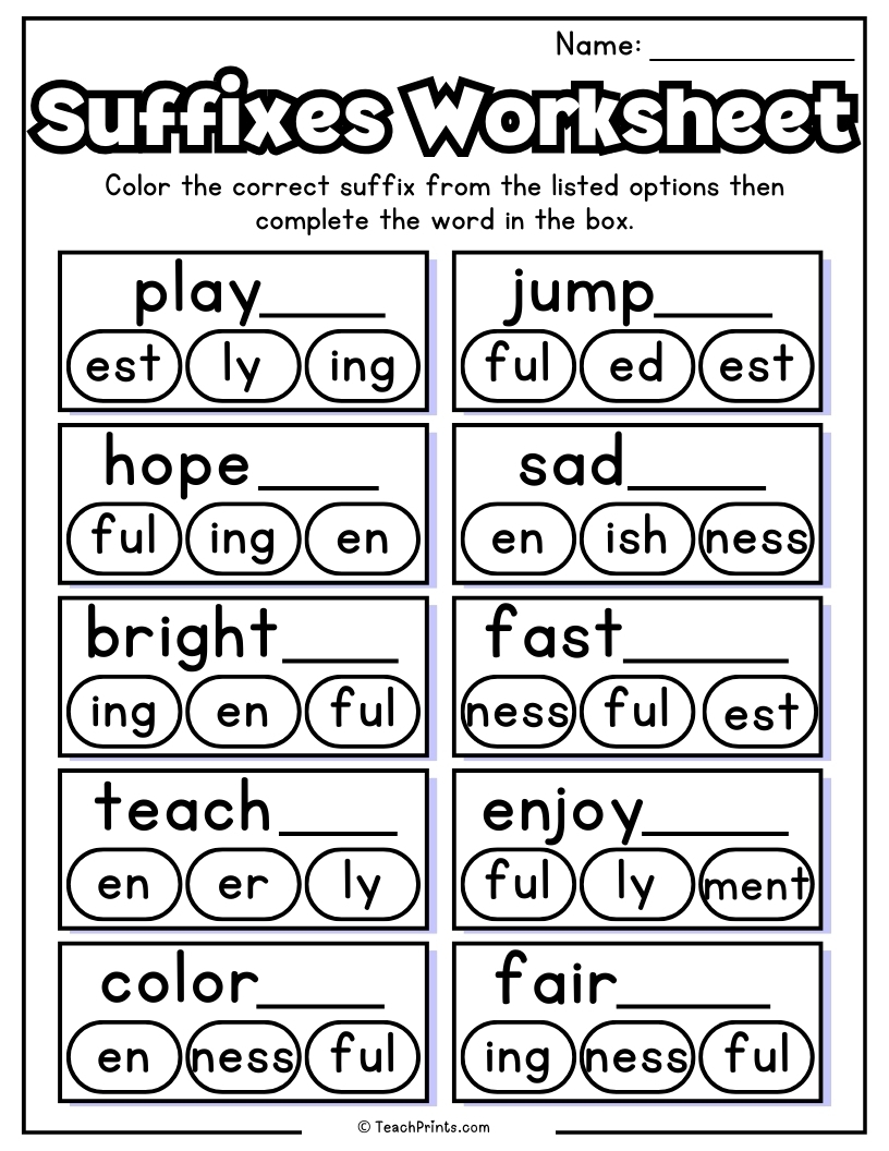 Suffix Worksheets 10 Free PDF Printables Teach Prints