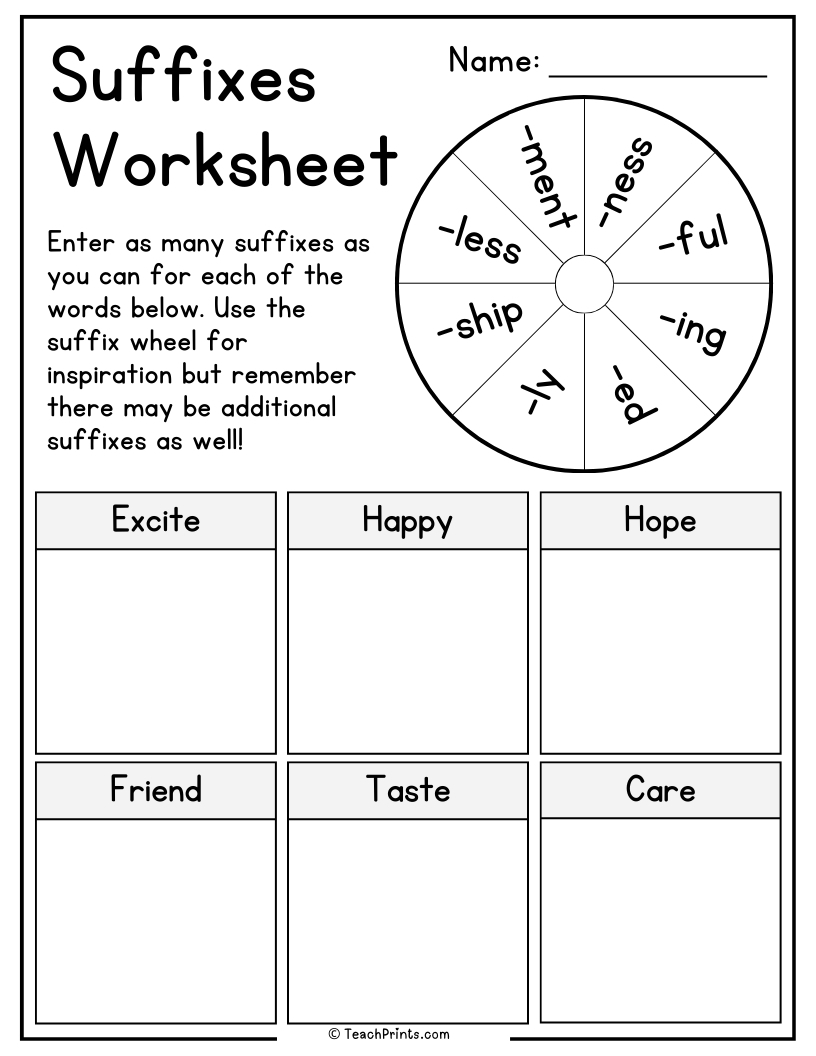 Suffix Worksheets 10 Free PDF Printables Teach Prints