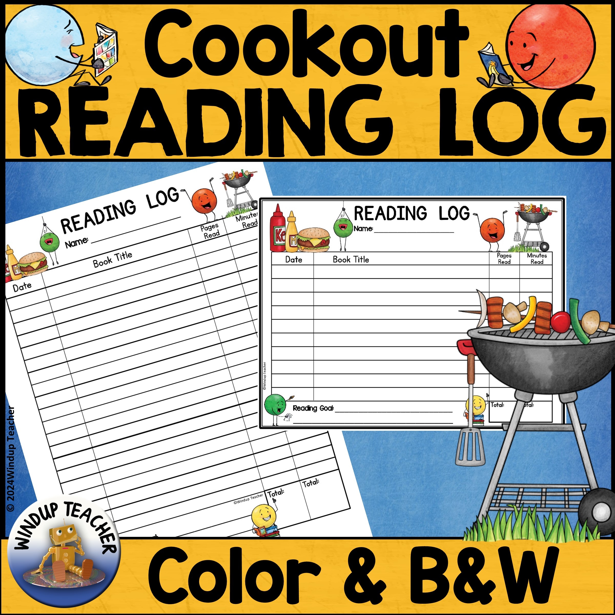 Summer Cookout Reading Log With Or Without Parent Signature Color And Bu0026W Made By Teachers