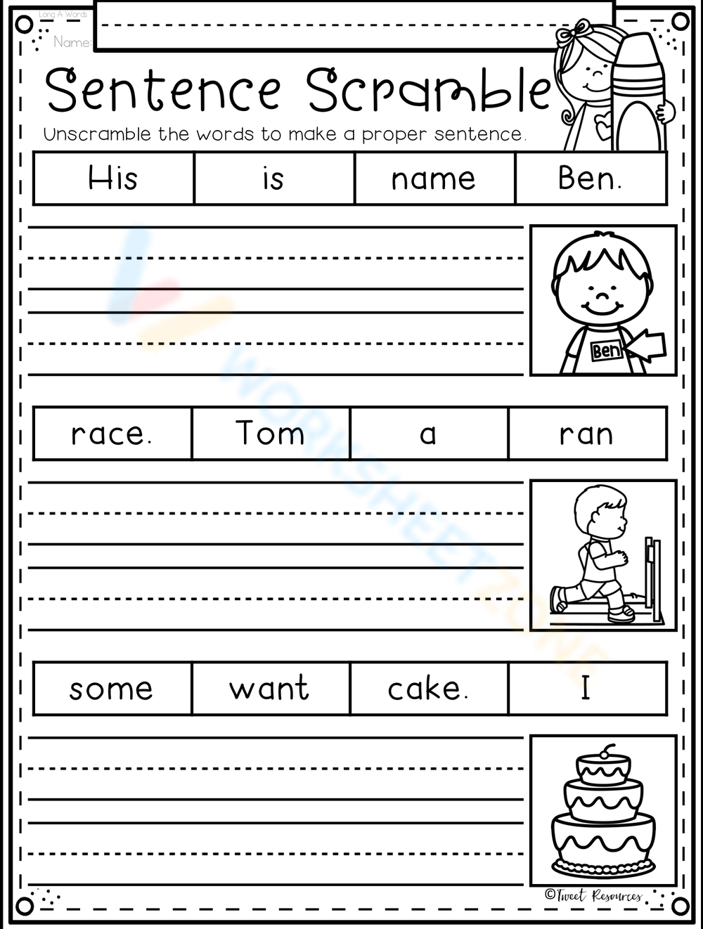 Summer Scrambled Sentences Center Their Sentence Worksheets Library