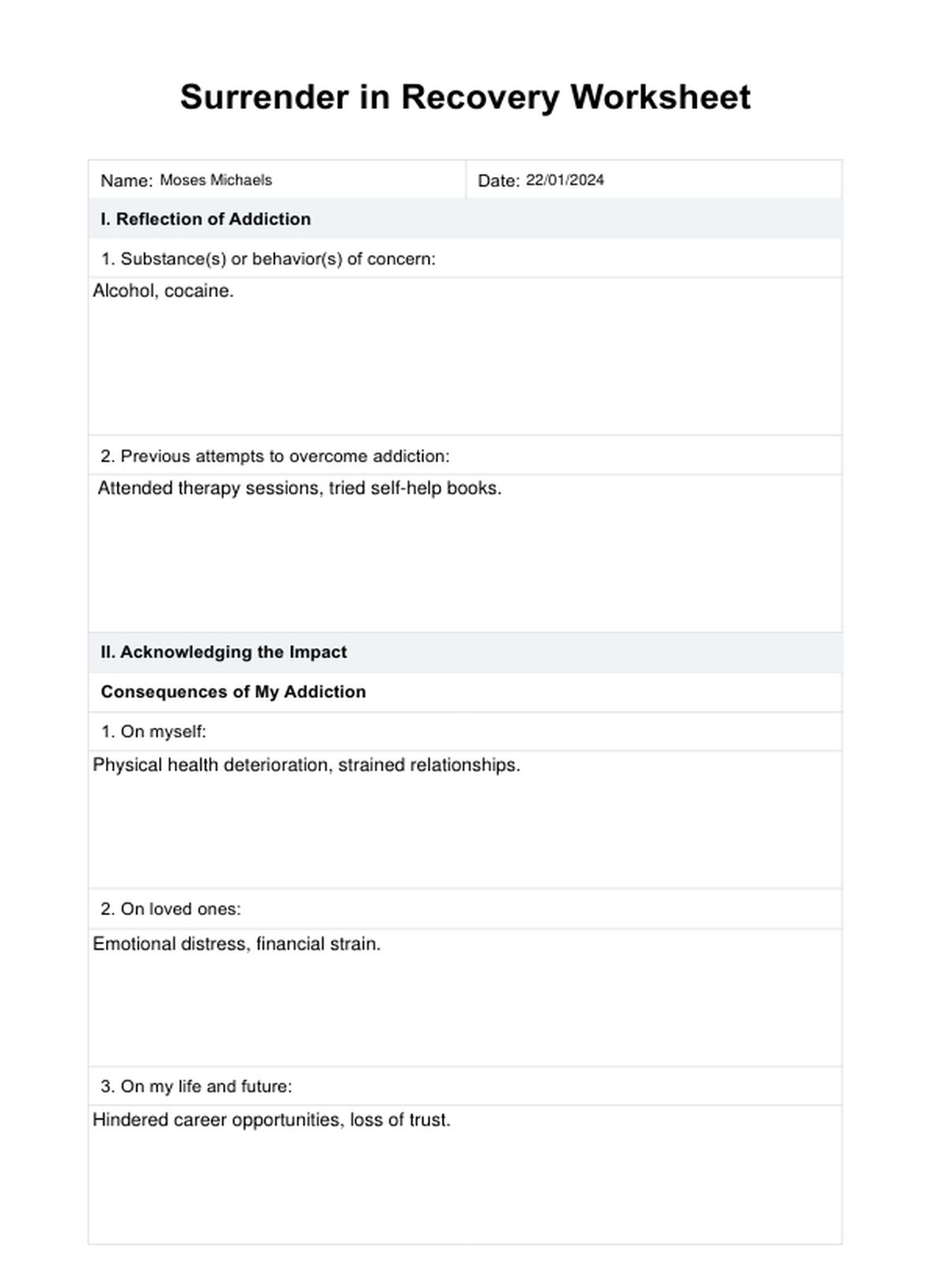 Surrender In Recovery Worksheet U0026 Example Free PDF Download Surrender In Recovery Worksheet U0026 Example Free PDF Download
