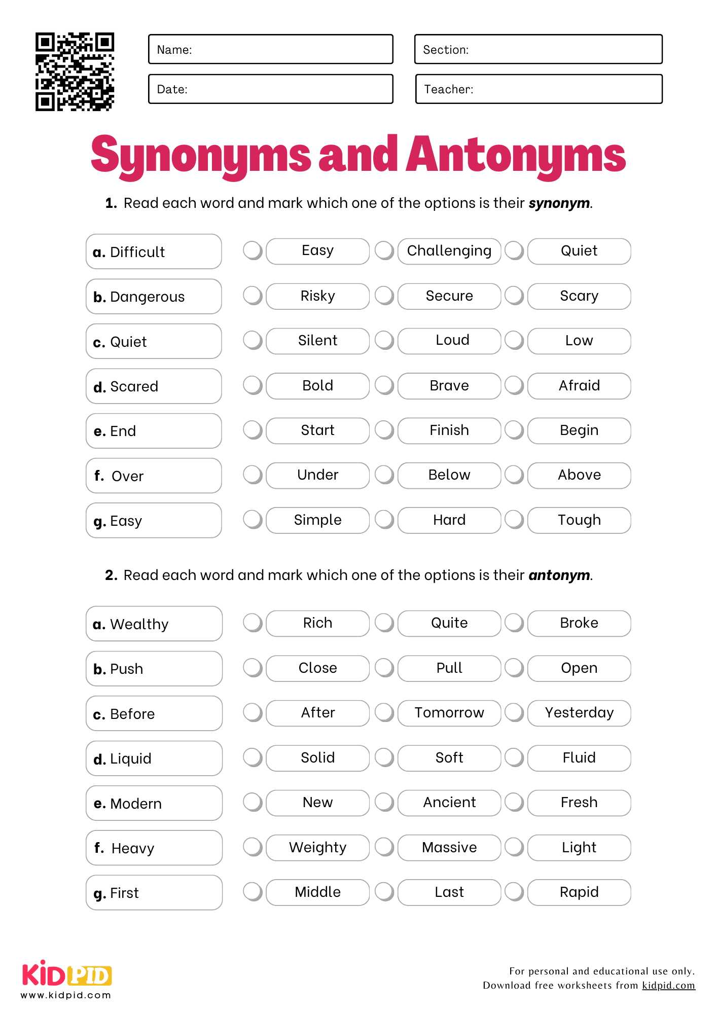 Synonyms And Antonyms Worksheet For Grade 2 Kidpid Synonyms And Antonyms Worksheet For Grade 2 Kidpid