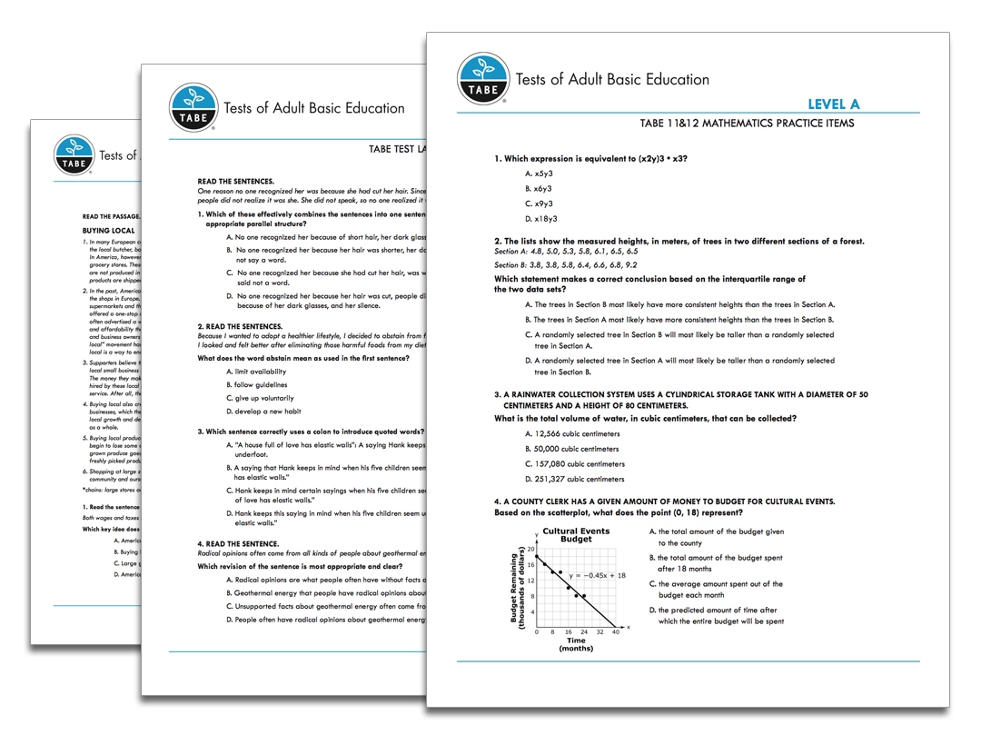 TABE 11u002612 Sample Practice Items Tabetest