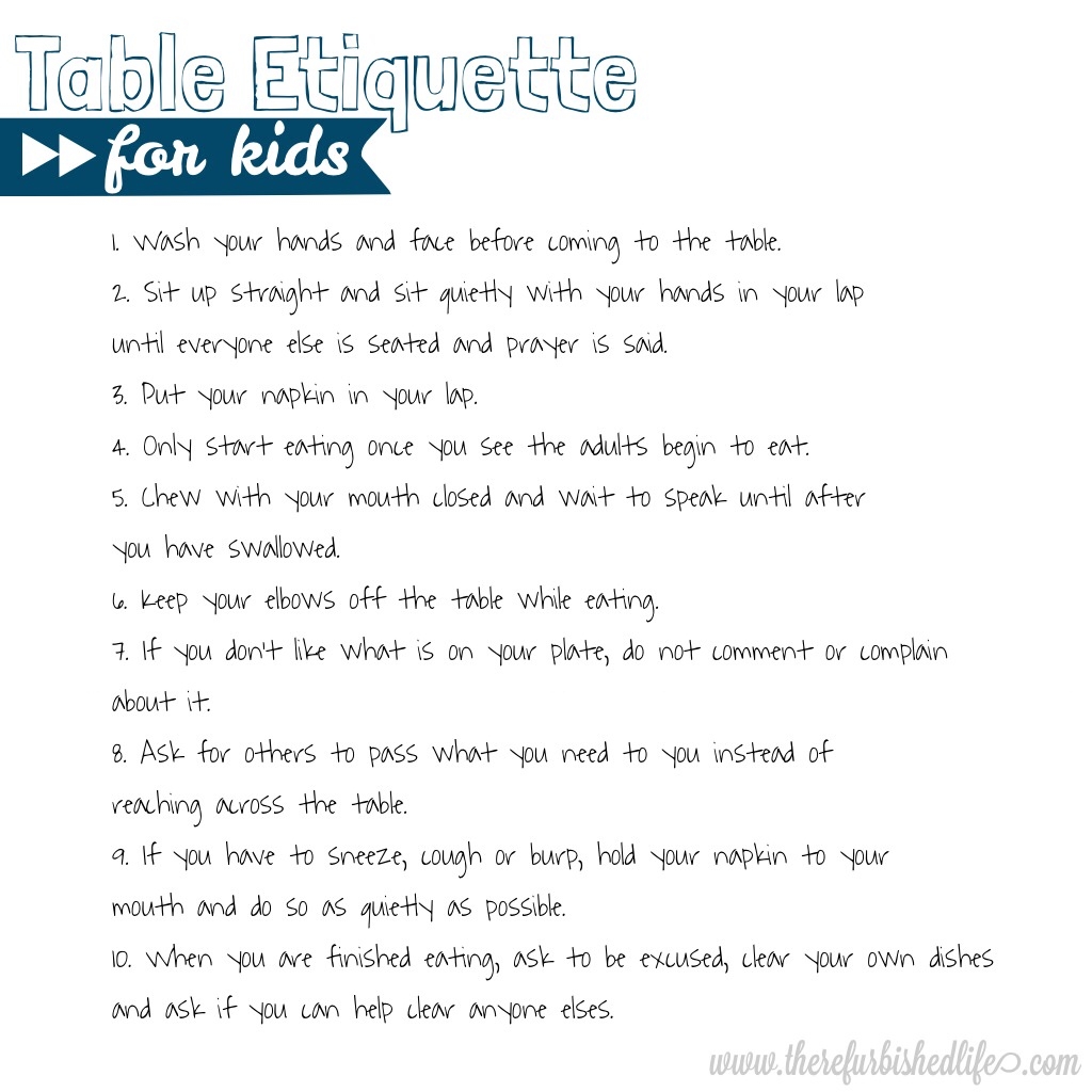 Table Etiquette Free Kitchen Printables R E F U R B I S H E D