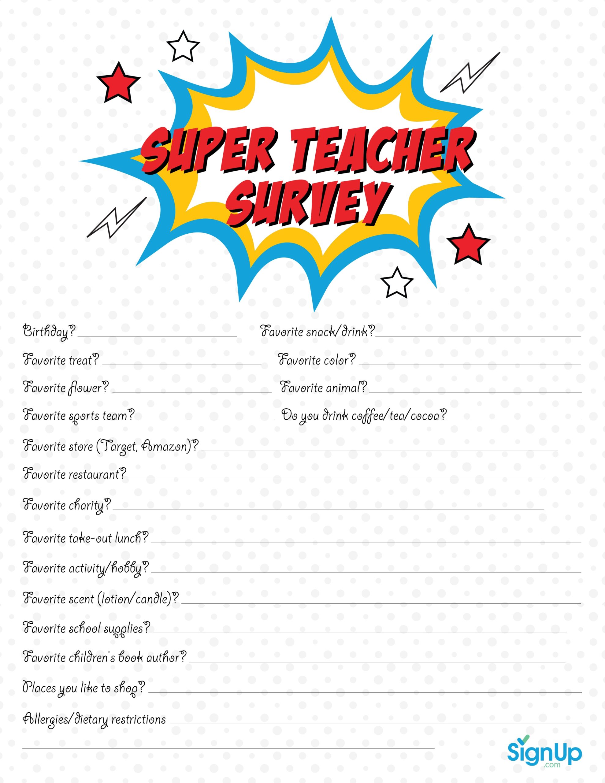 Teacher Survey Free Downloadable Room Parent Resource SignUp