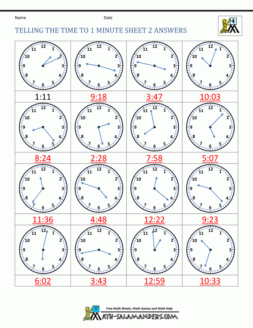 Telling The Time Worksheets Free Printable