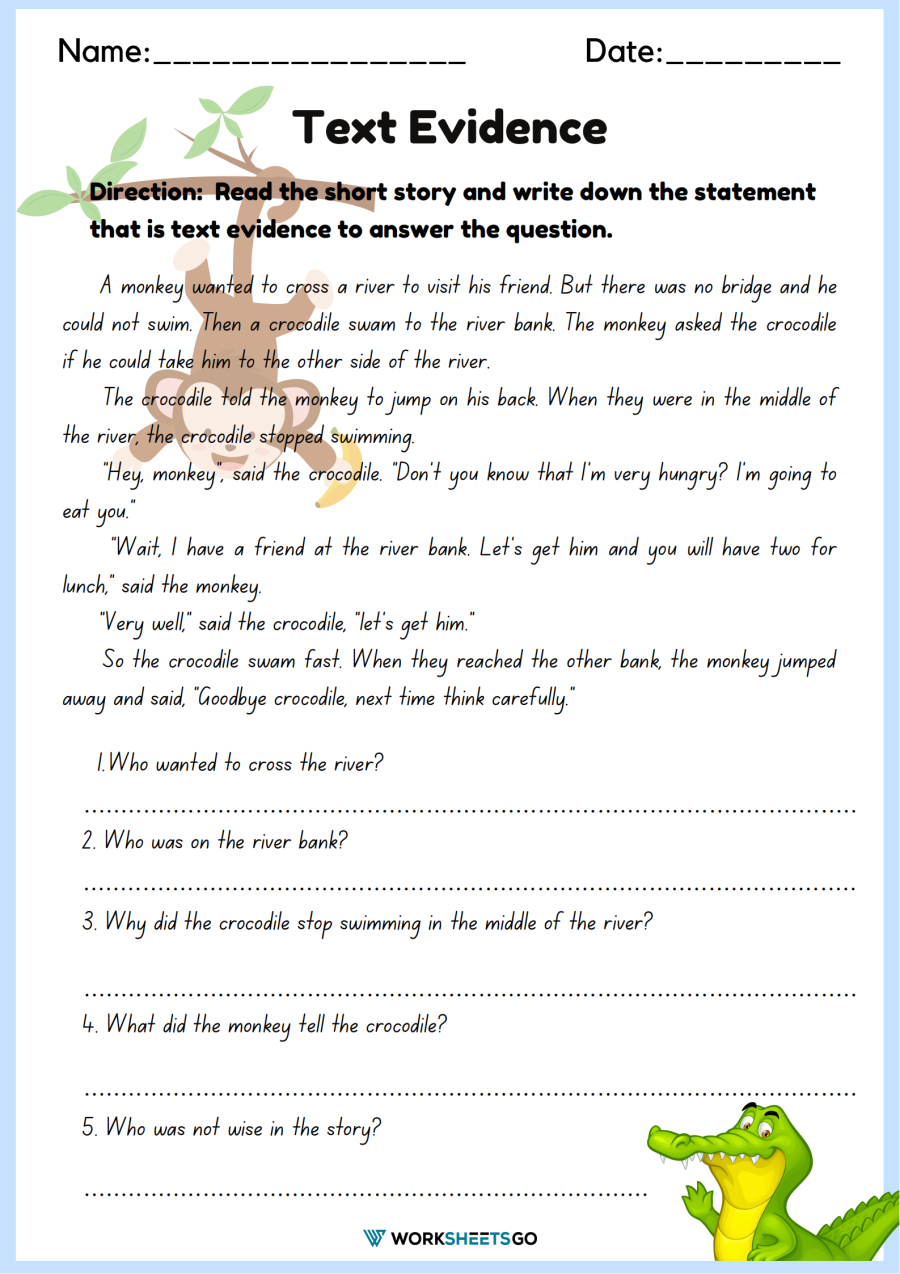 Text Evidence Worksheets WorksheetsGO