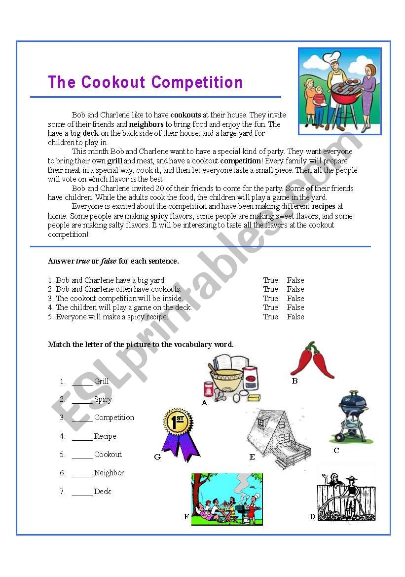 Free Printable Cookout Worksheets