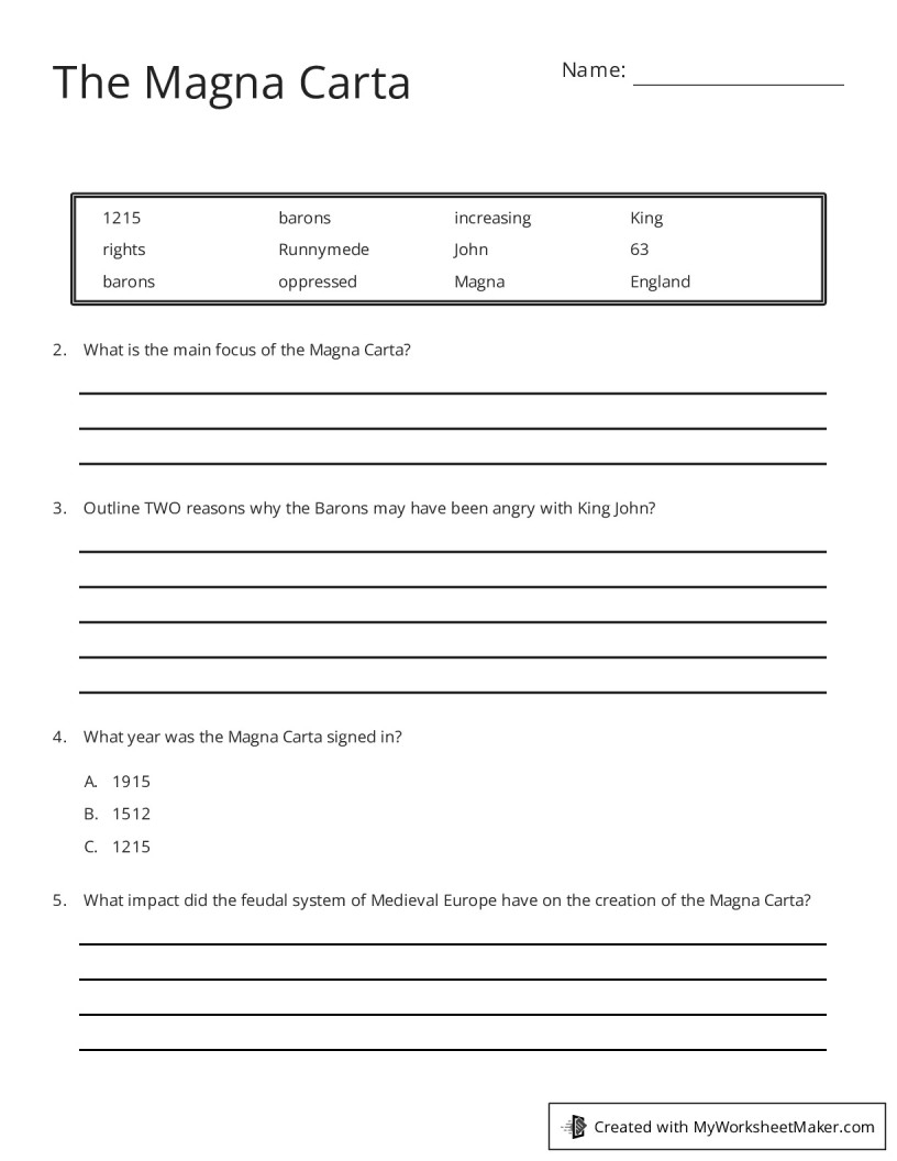 The Magna Carta My Worksheet Maker Create Your Own Worksheets The Magna Carta My Worksheet Maker Create Your Own Worksheets