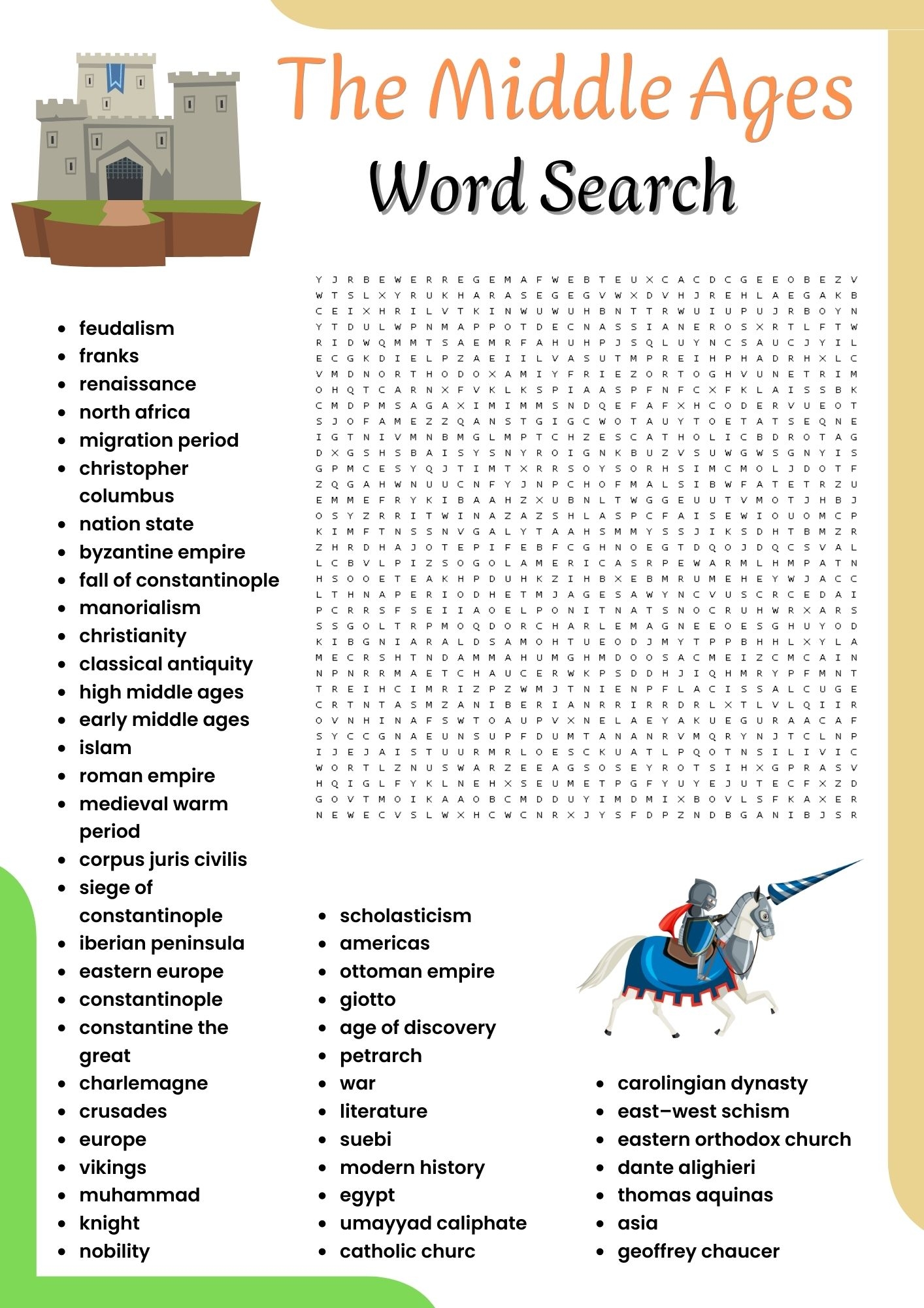 The Middle Ages Word Search Puzzle Worksheet Activities For Kids Made By Teachers