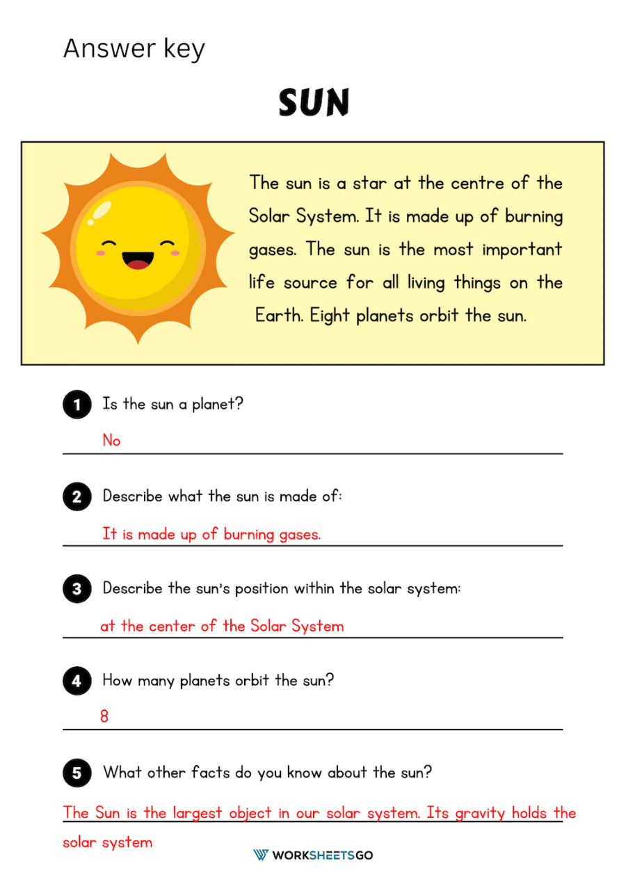The Sun Worksheets WorksheetsGO