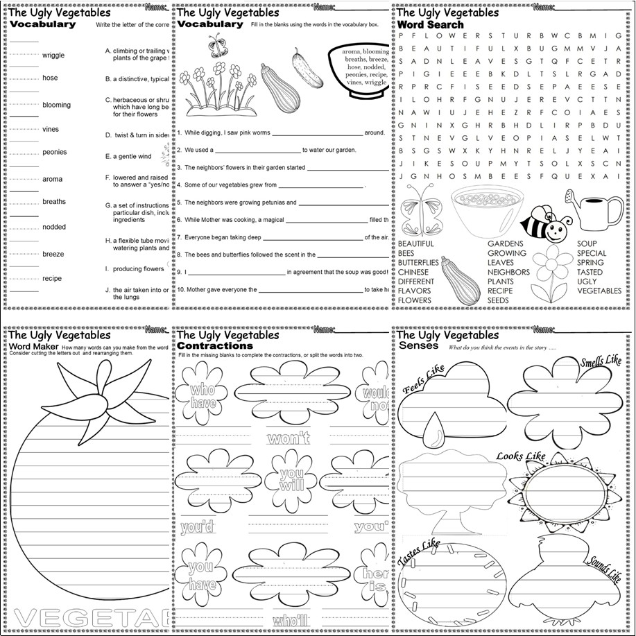 The Ugly Vegetables Read Aloud Reading Comprehension Book Companion ELA SPRING Worksheets