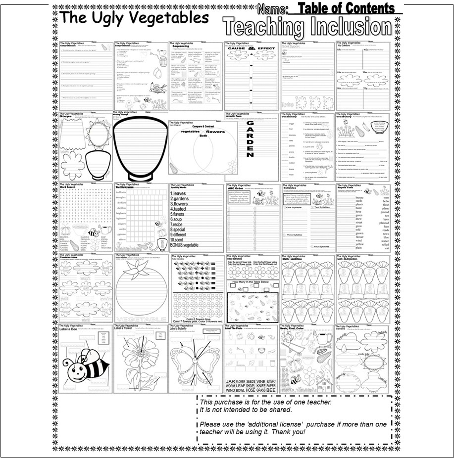 The Ugly Vegetables Read Aloud Reading Comprehension Book Companion ELA SPRING Worksheets