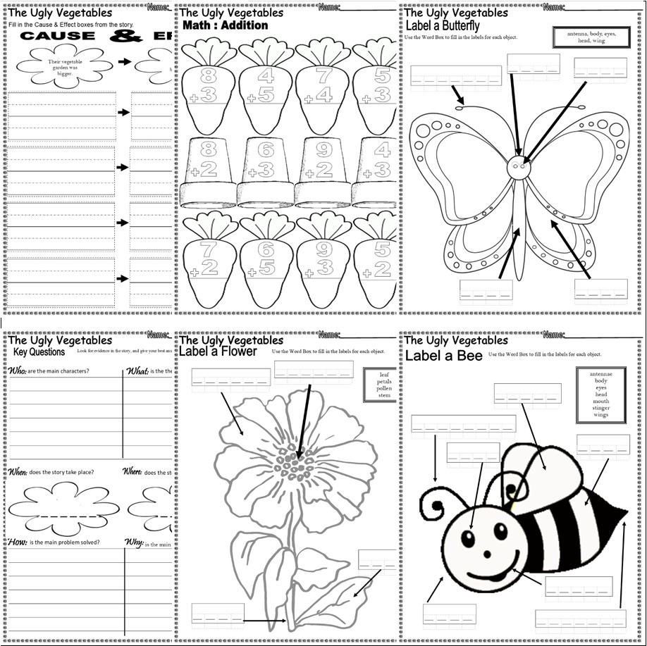 The Ugly Vegetables Read Aloud Reading Comprehension Book Companion ELA SPRING Worksheets