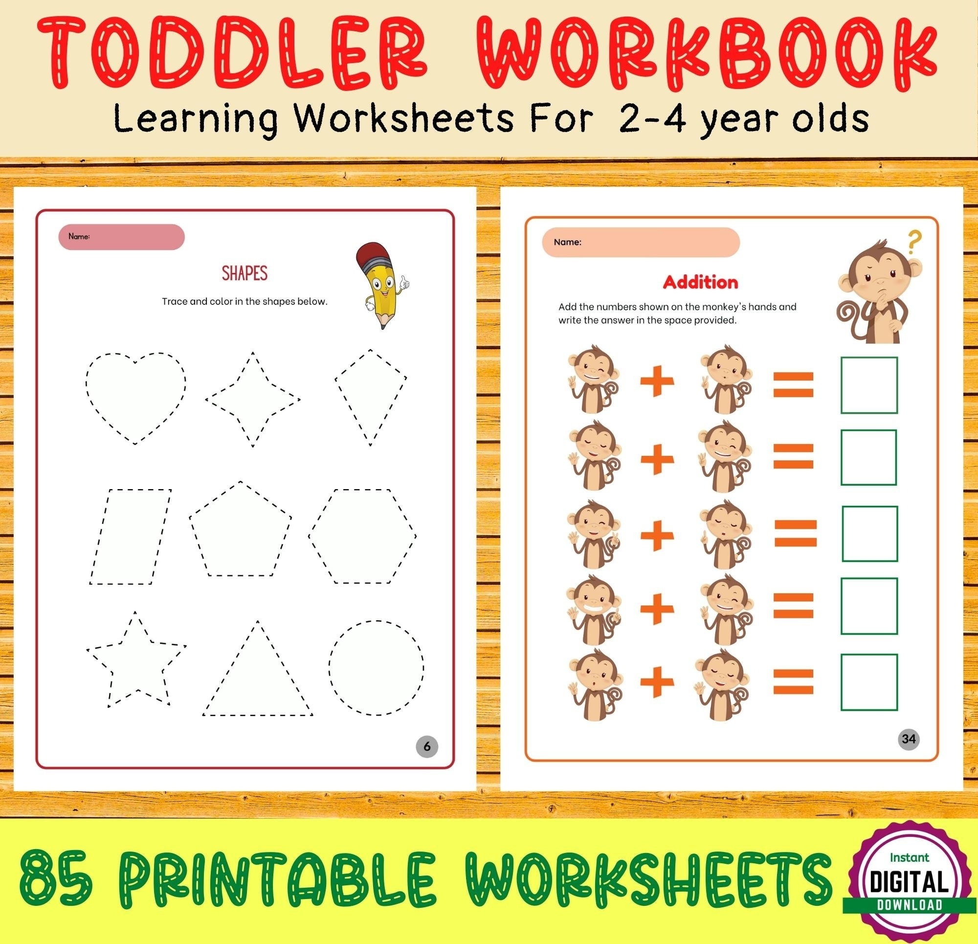 TODDLER WORKBOOK 85 Printable Worksheets Kids Activities TODDLER WORKBOOK 85 Printable Worksheets Kids Activities