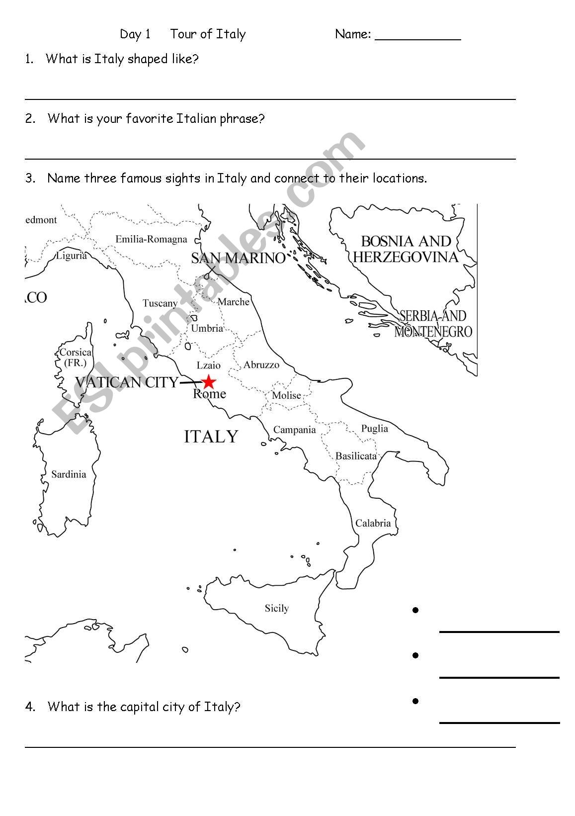 Tour Of Italy ESL Worksheet By Joanne0049