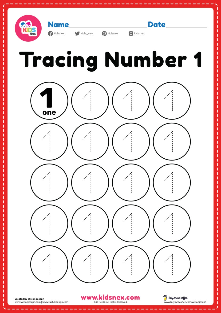 Free Printable Number 1 Tracing Worksheet