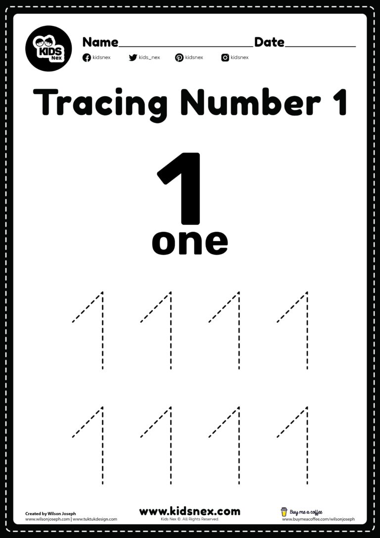 Tracing Number 1 Worksheet Free Printable KidsNex