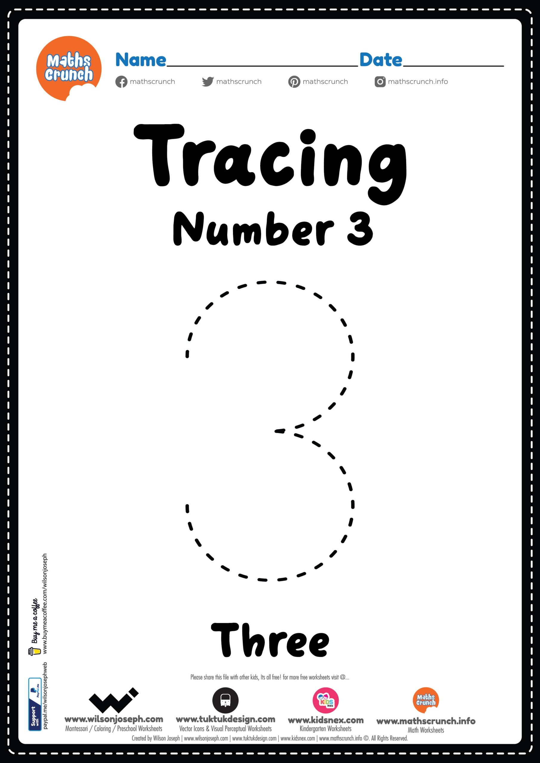 Tracing Number 3 Worksheet For Kids Free Printable PDF
