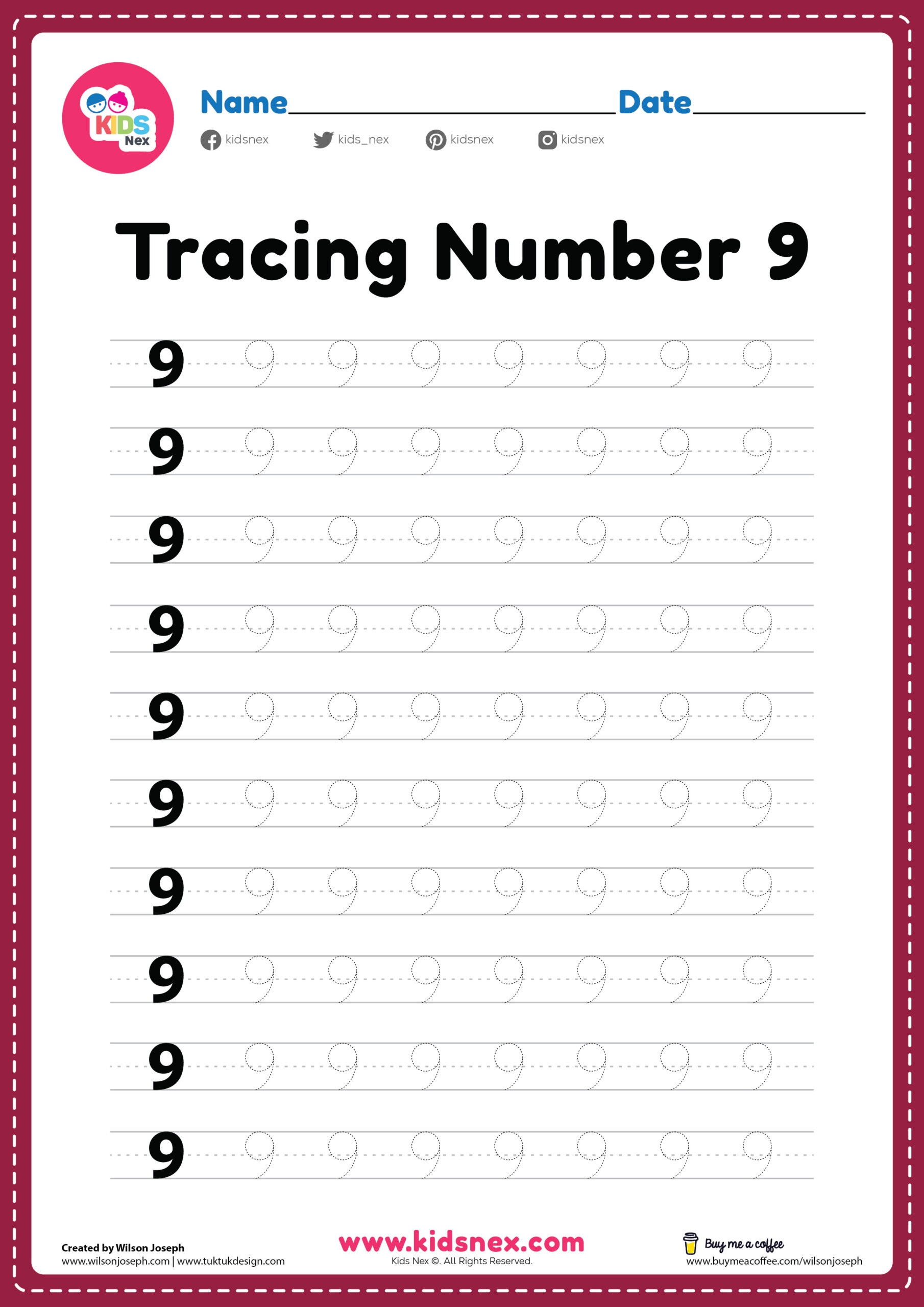 Number 9 Worksheets Free Printable