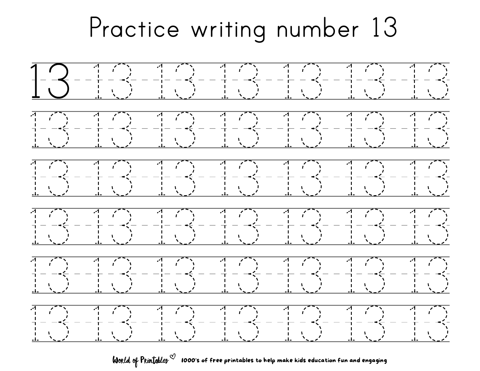 Free Printable Number 13 Worksheets