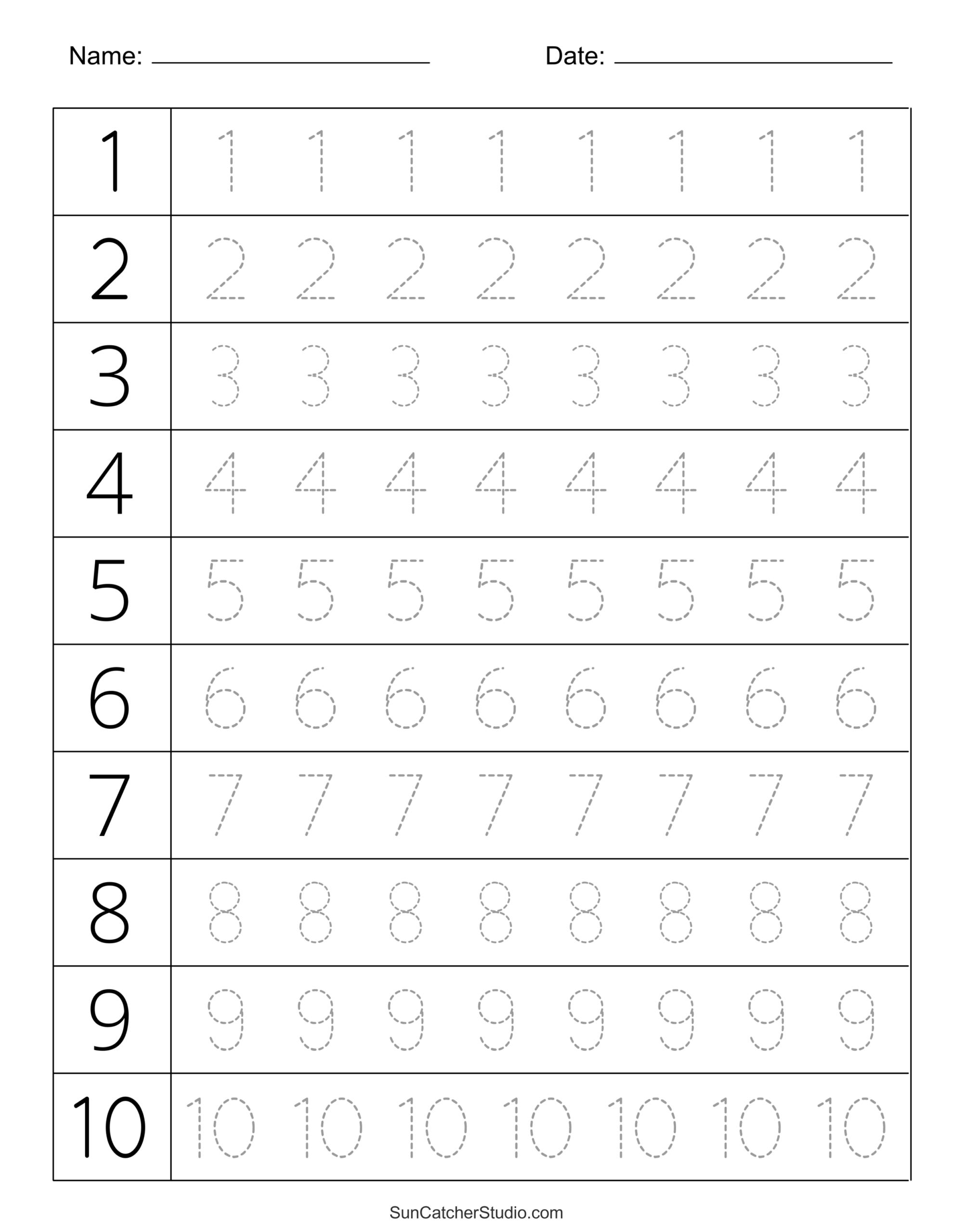 Free Printable Number 1-10 Worksheets