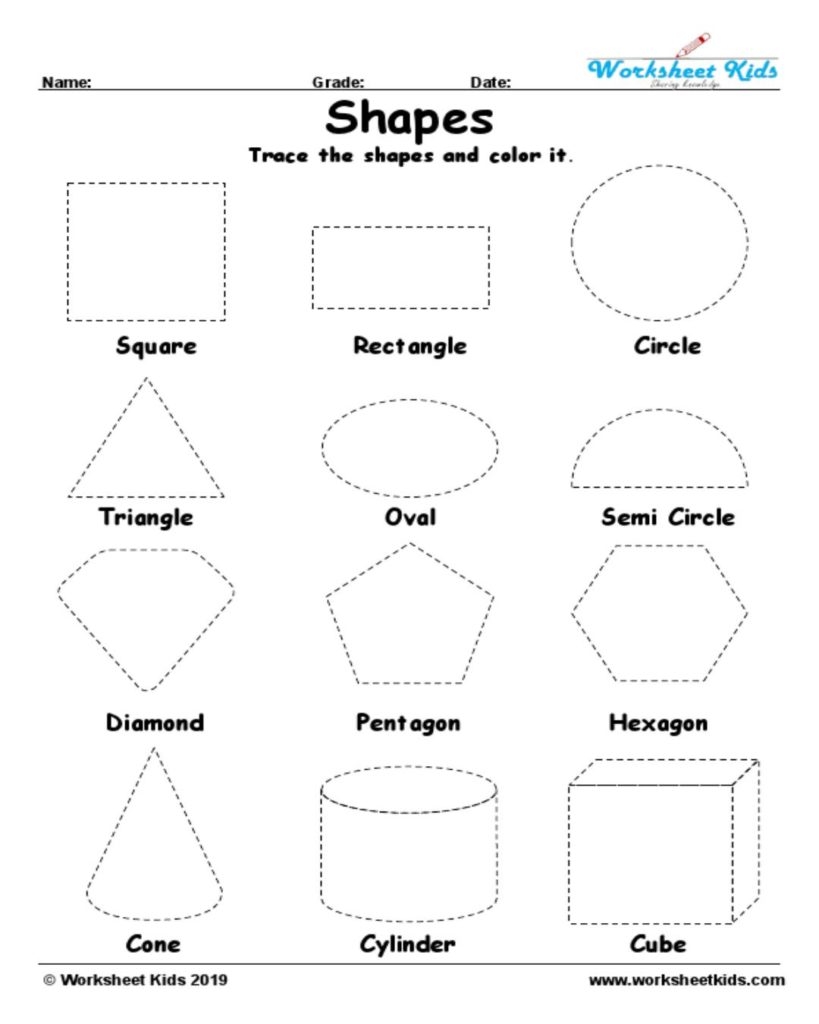 Tracing Shapes Printable Worksheets For Preschool 2D And 3D PDF