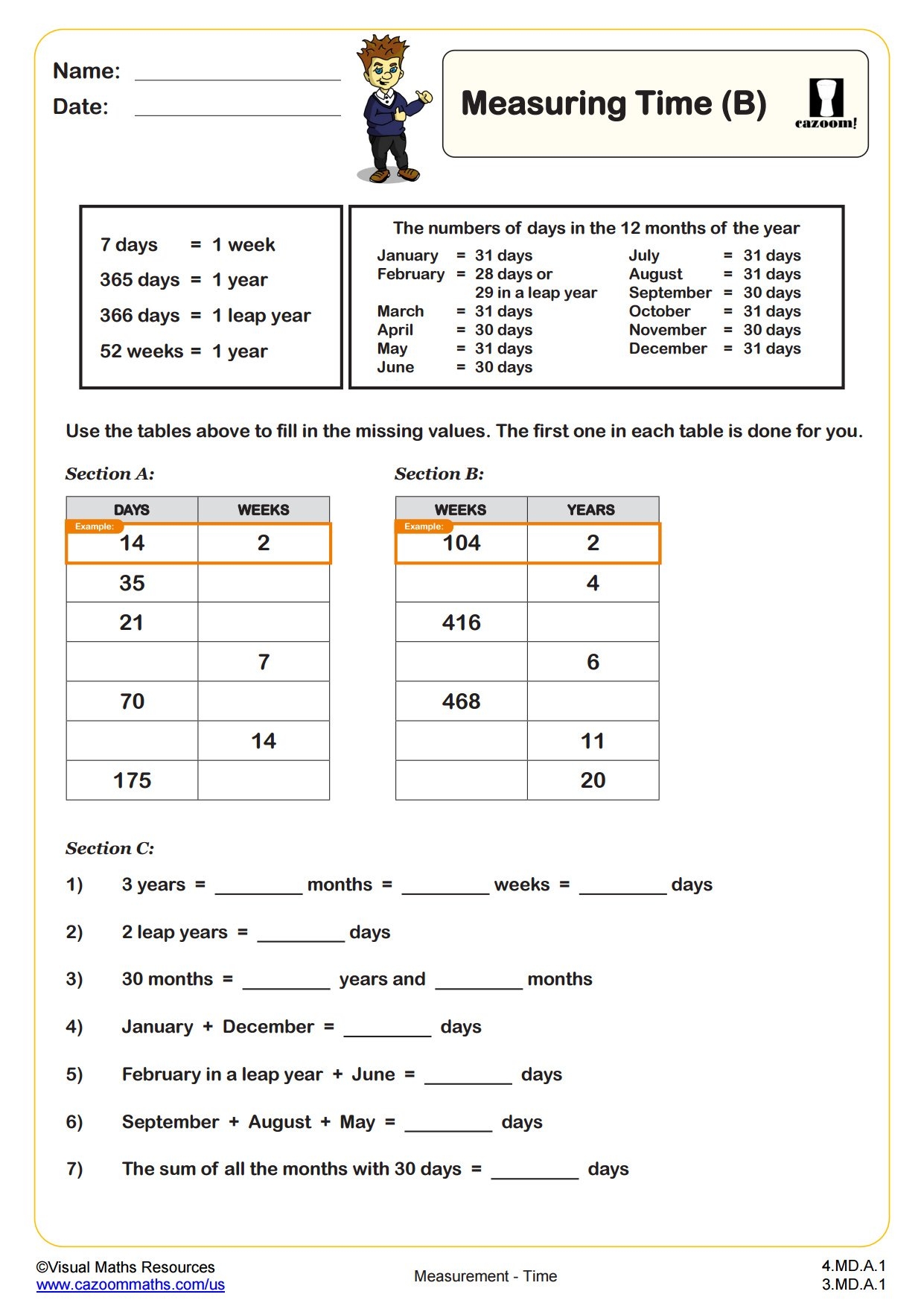 Units Of Time B PDF Printable Measurement Worksheets Units Of Time B PDF Printable Measurement Worksheets