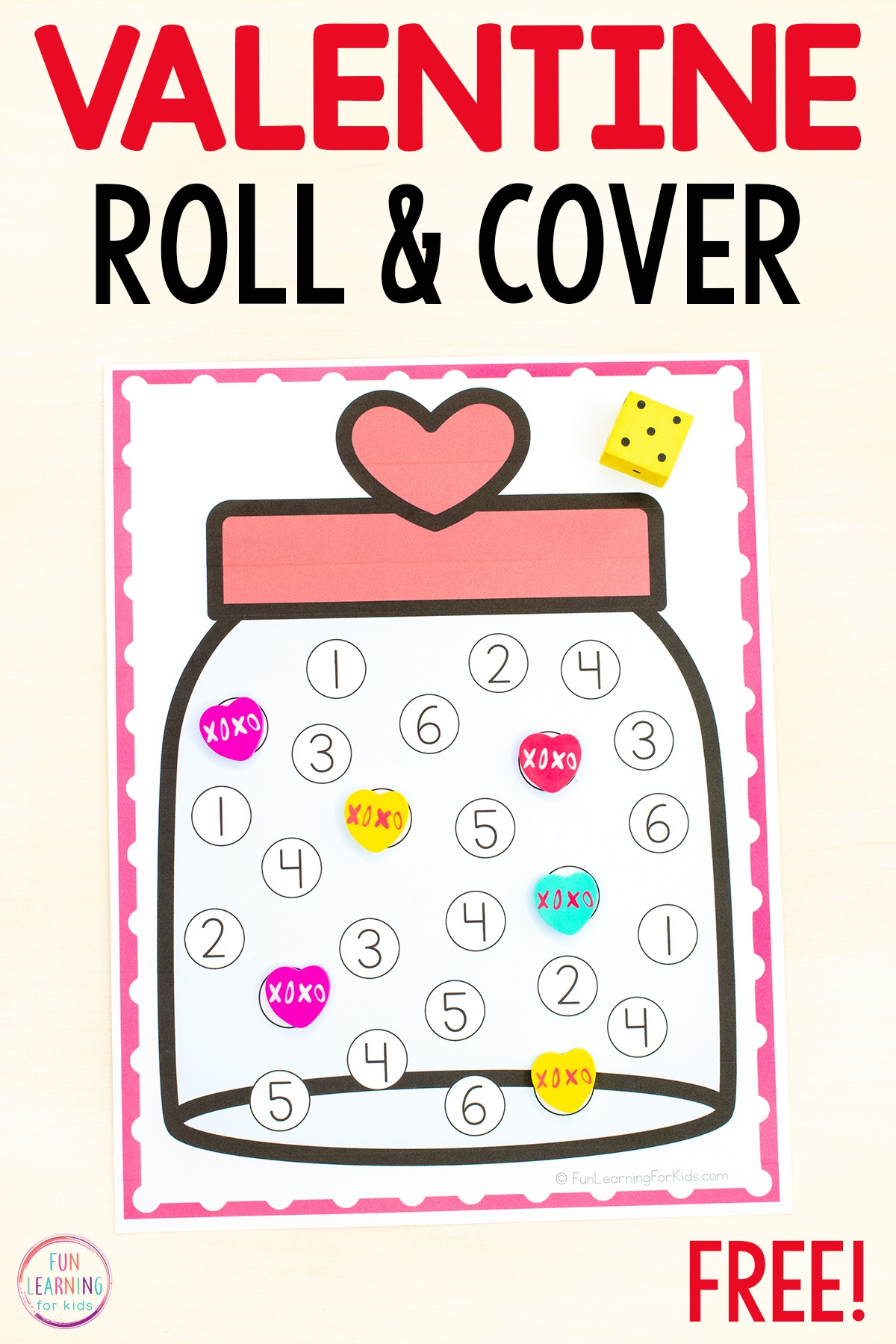 Valentine s Day Roll And Cover The Number Free Printable