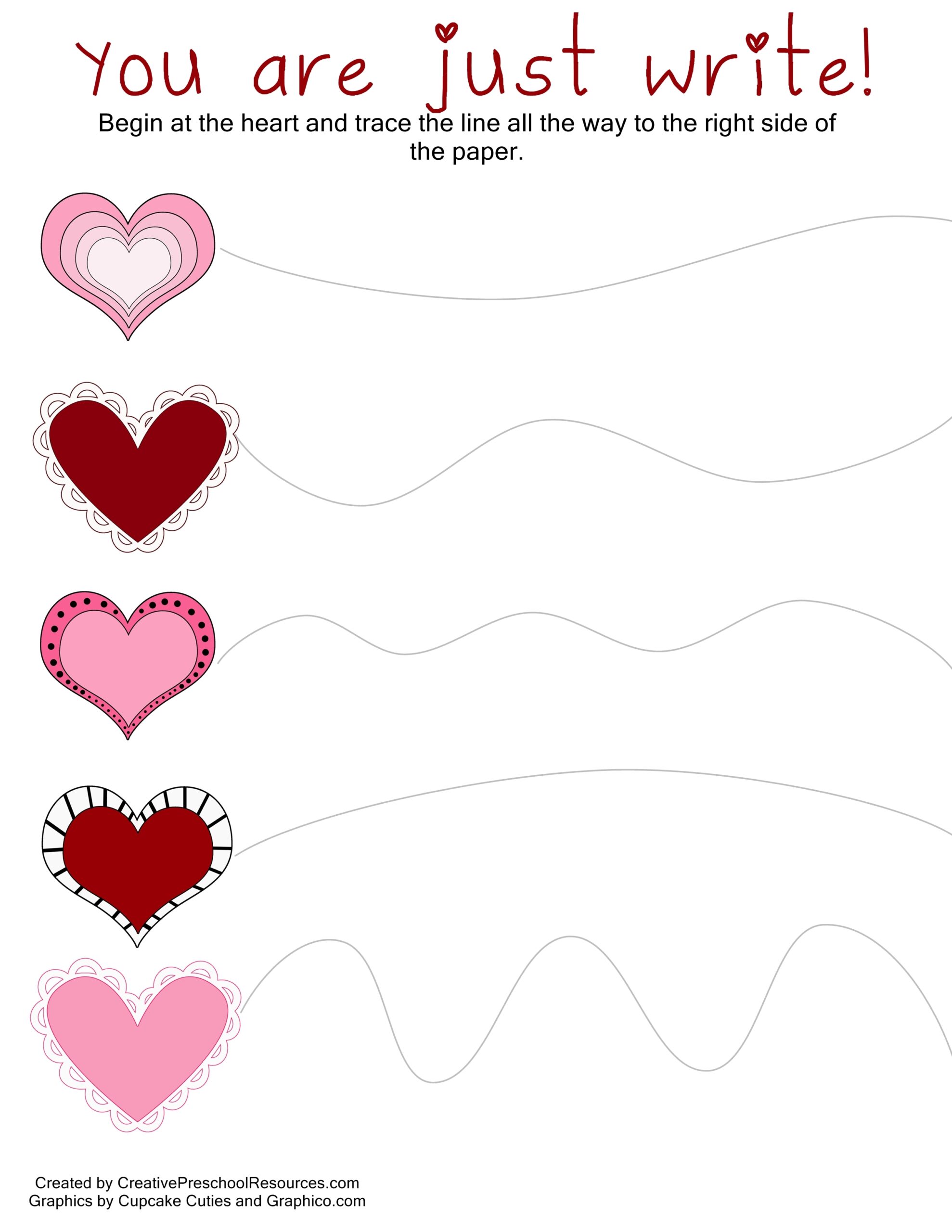 Valentine Trace U0026 Cut Printables Creative Preschool Resources Worksheets Library