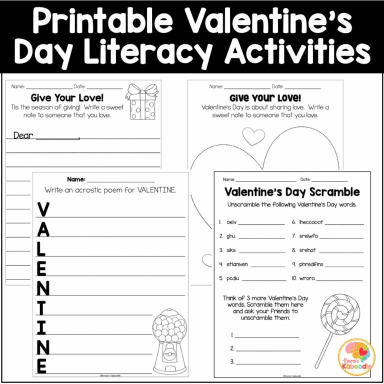 Valentines Day Literacy Activities No Prep Worksheets Worksheets Library