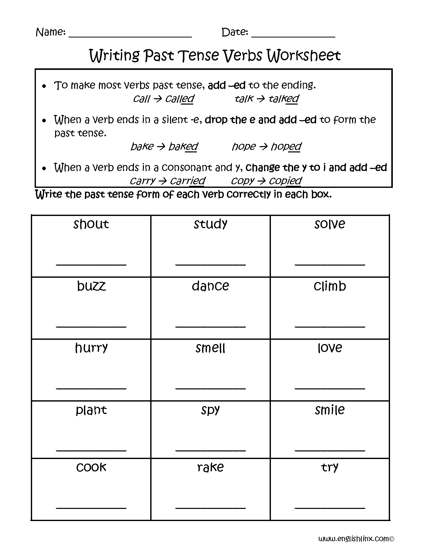 Verb Tenses Worksheets Writing Past Tense Verbs Worksheets 