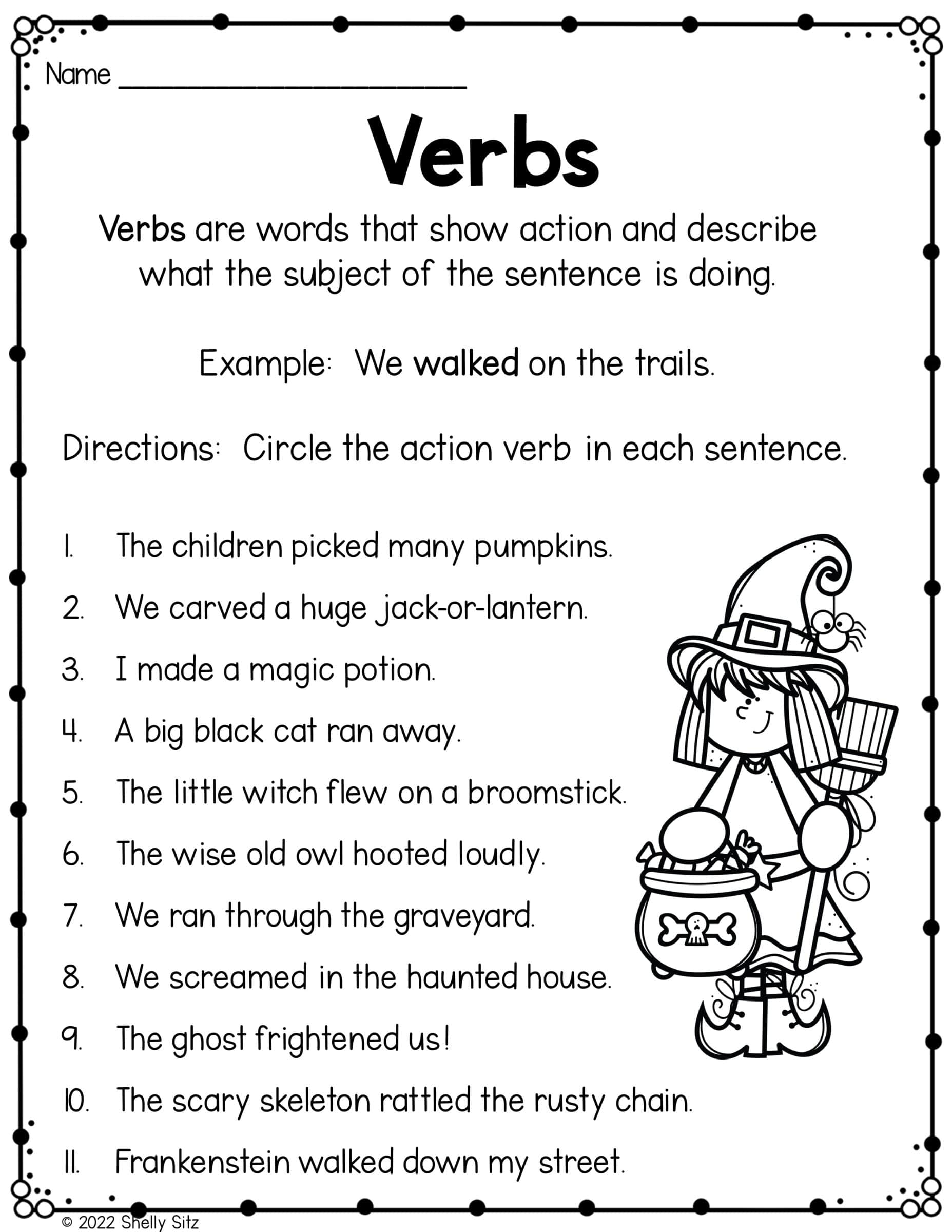 Verbs Worksheet Using Halloween Sentences Second Grade Teaching Blog