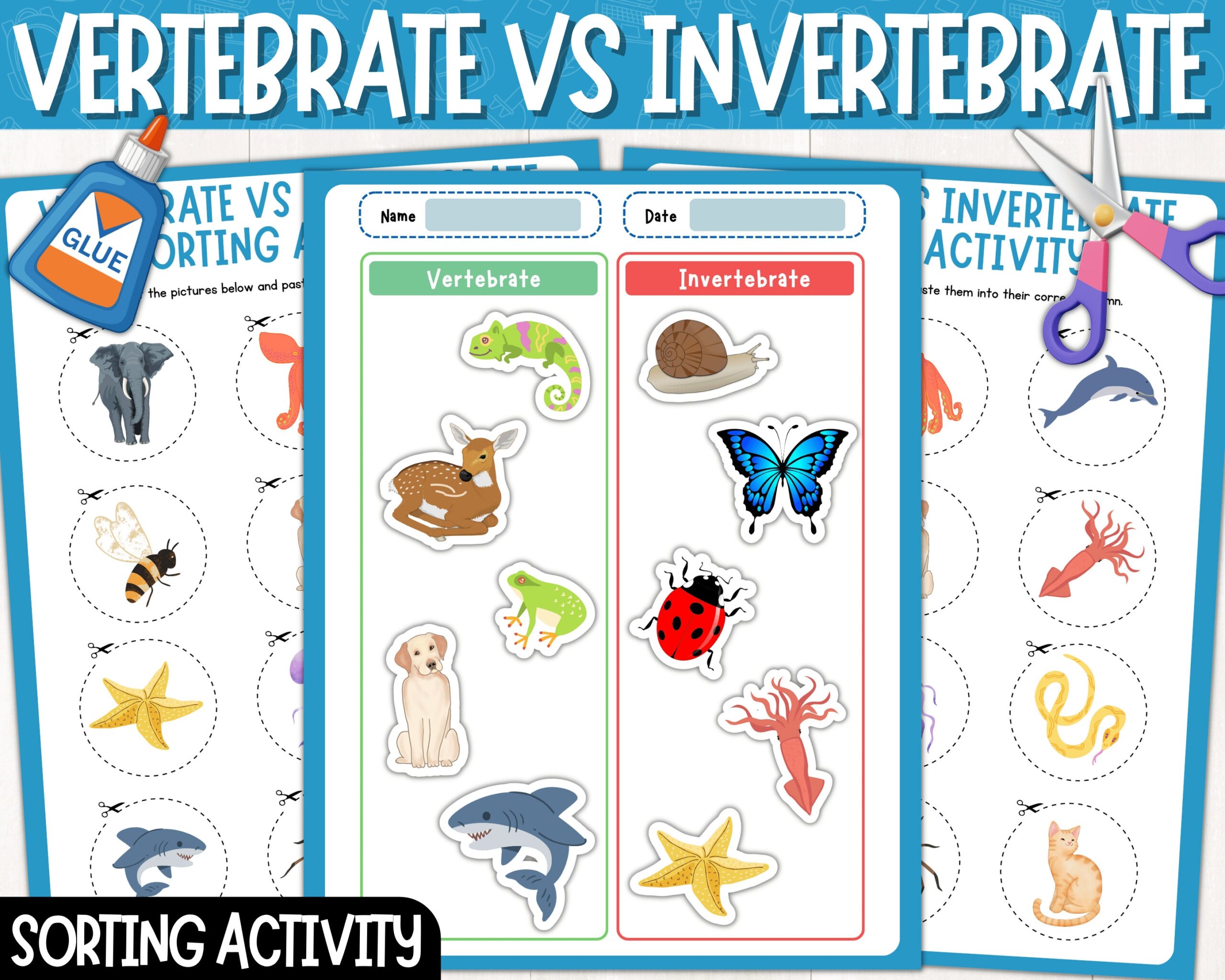 Vertebrates And Invertebrates Sorting Activity Animal Classification Cut U0026 Paste Printable Worksheets Digital Download PDF Etsy