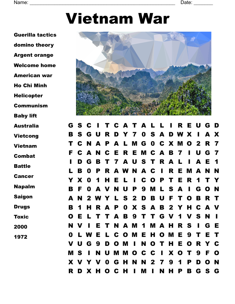 Free Printable Vietnam War Worksheets Crossword