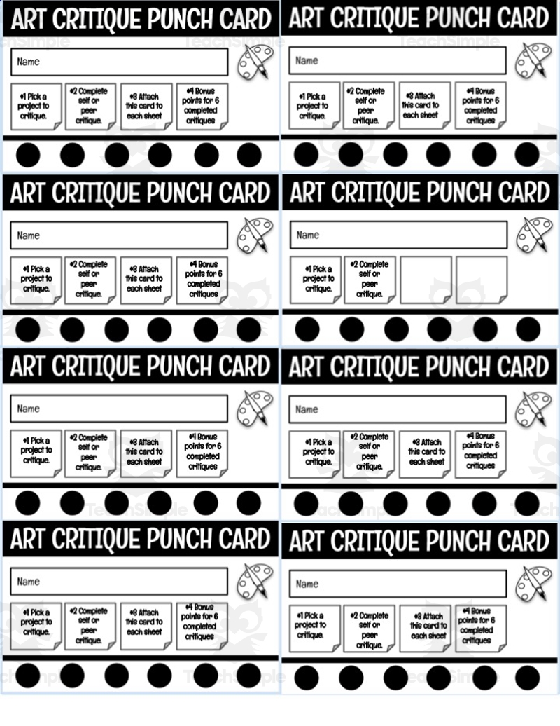 Visual Art Critique Worksheets Punch Cards Visual Art Critique Worksheets Punch Cards