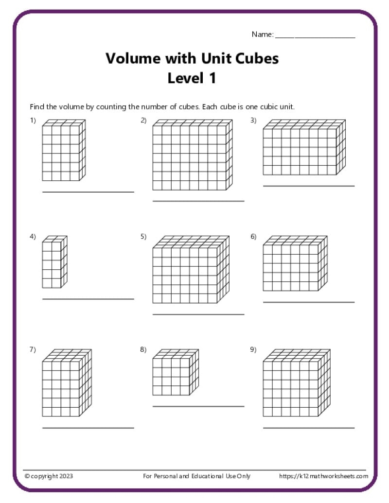 Free Printable Volume Worksheets 5th Grade