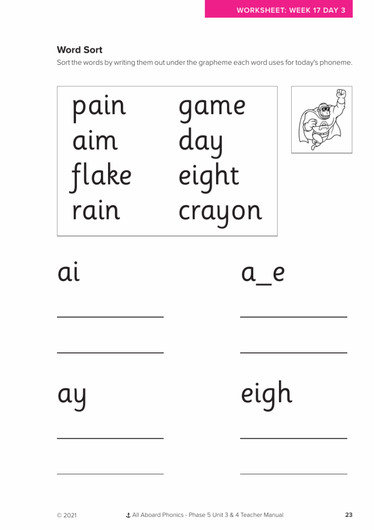 Week 17 Lesson 3 Word Sort Activity Phonics Phase 5 Unit 3 