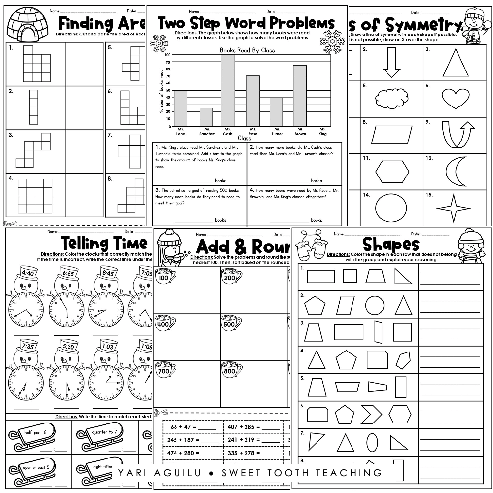 Winter 3rd Grade Fast Finishers Review Worksheets Math U0026 ELA