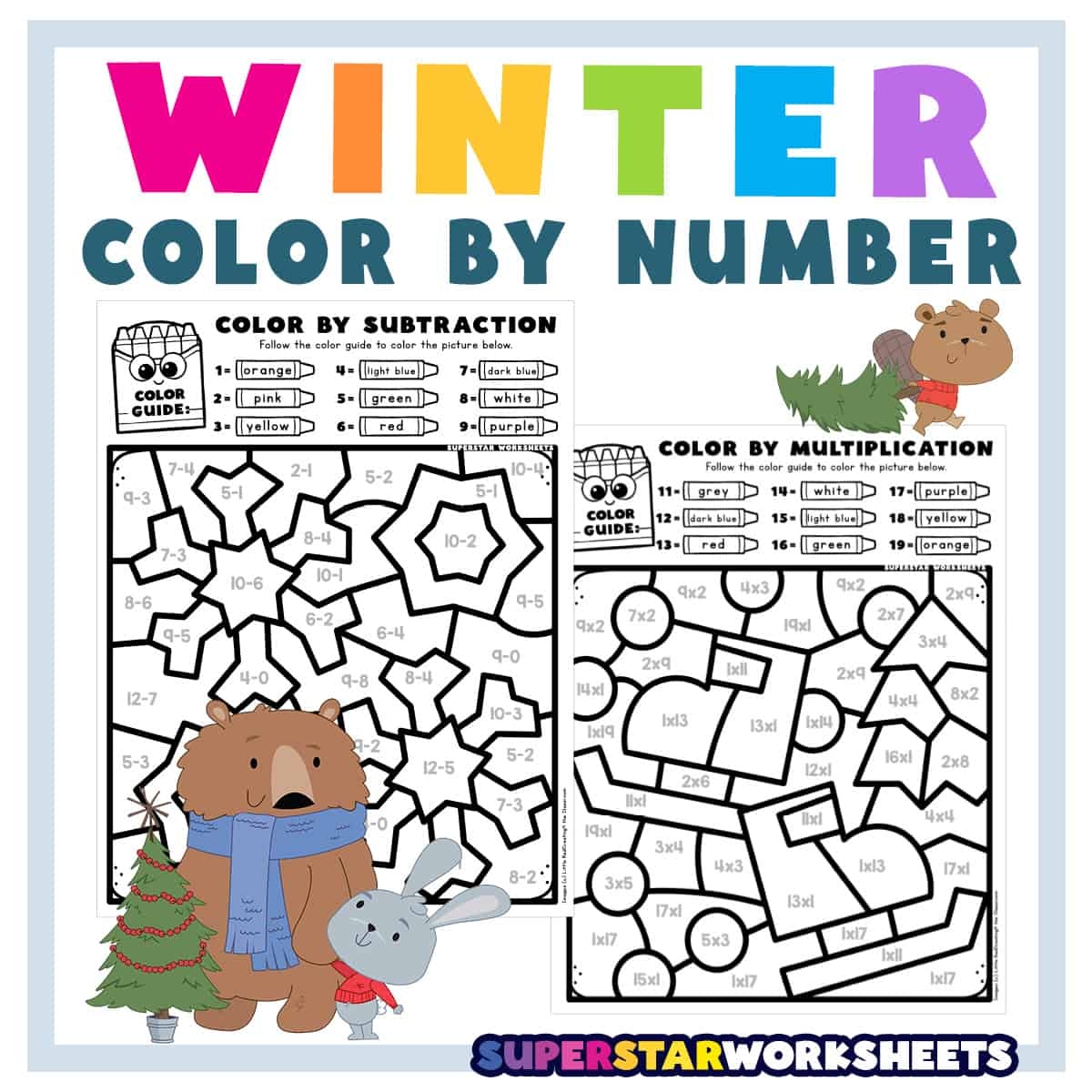 Winter Color By Number Superstar Worksheets