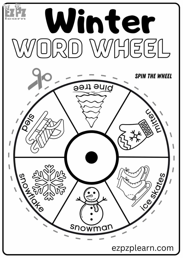 Winter Season Vocabulary Coloring Word Wheel For Kindergarten And English Language Learners Ezpzlearn