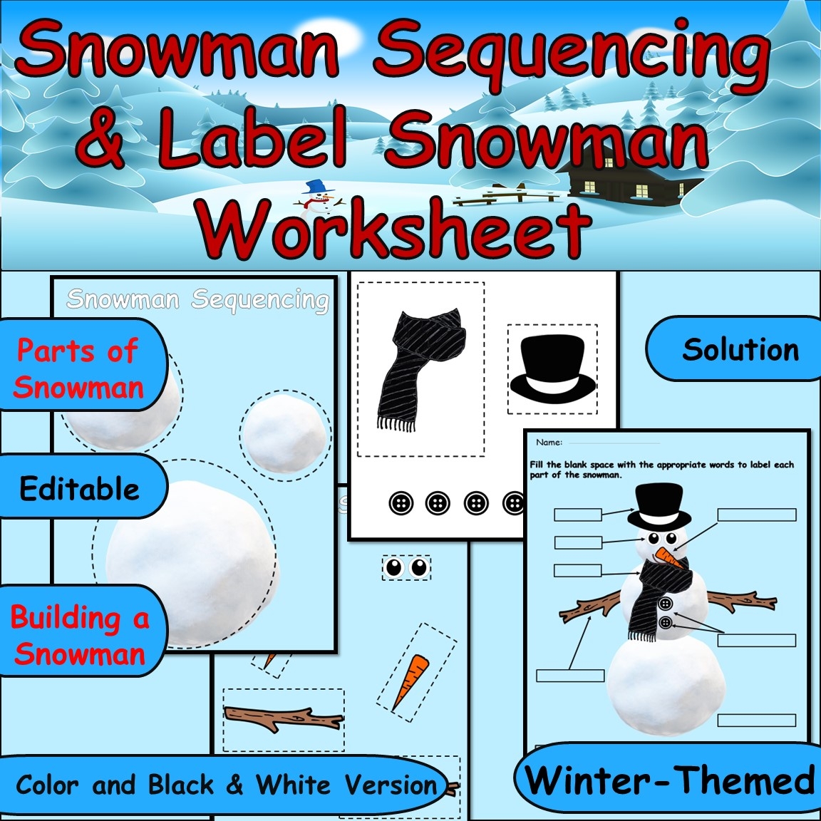 Free Printable Snowman Sequence Worksheet