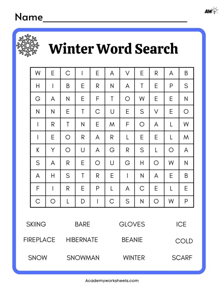 Winter Wordsearch Free Printables Academy Worksheets