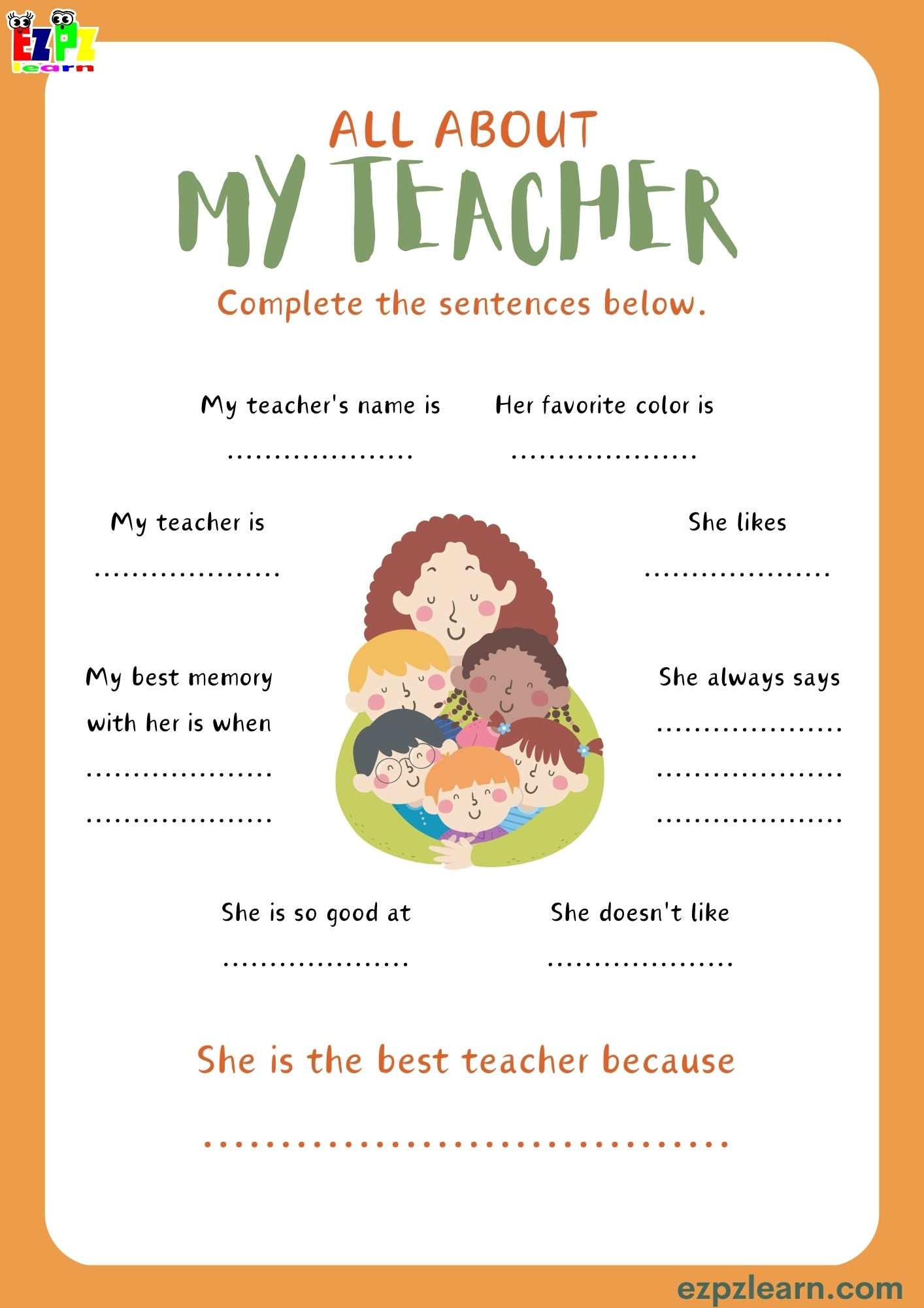 Women s Day All About My Teacher Writing Activity Ezpzlearn